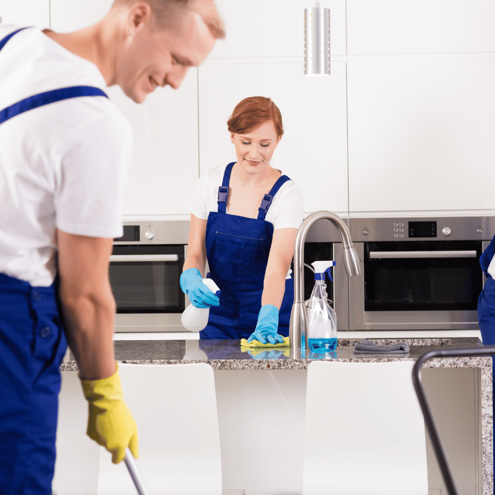 Keeps countertops and floors spotless.